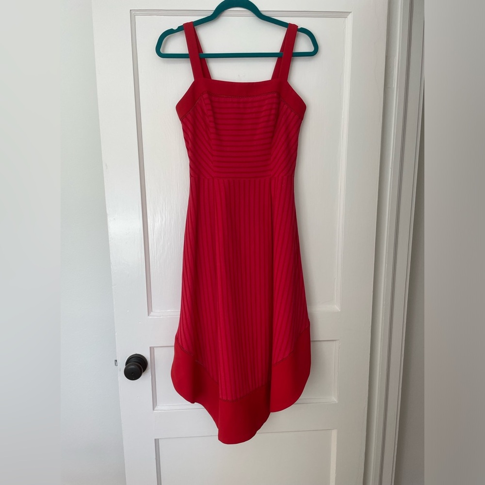 Adelyn Rae red and pink striped midi dress